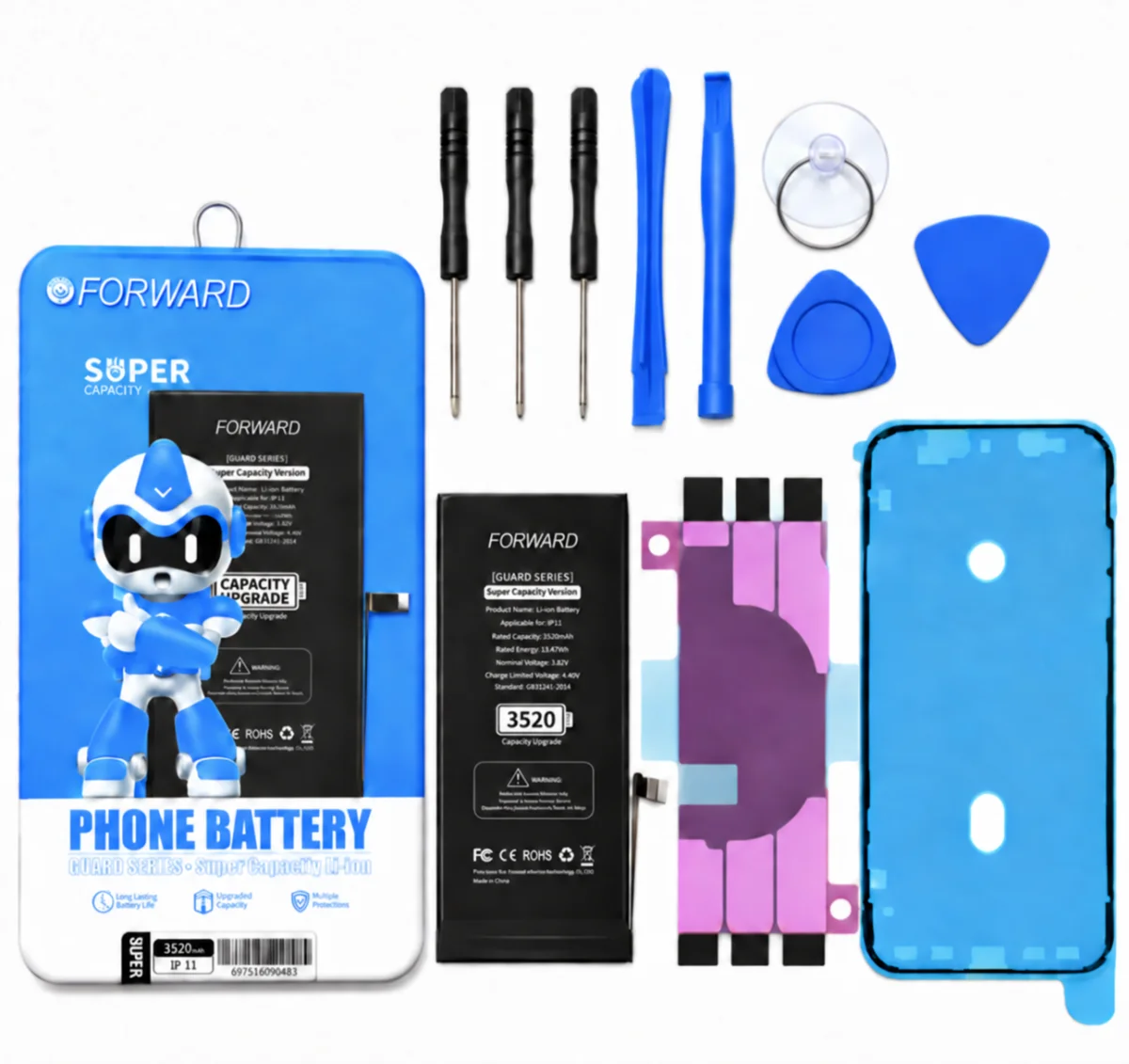 iPhone 11 Batarya - Forward 3520 mAh Güçlendirilmiş Pil ve Tamir Seti