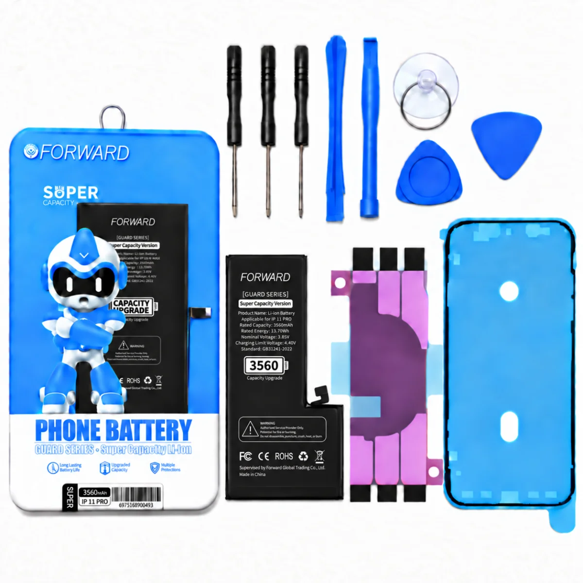iPhone 11 Pro Batarya - Forward 3560 mAh Güçlendirilmiş Pil ve Tamir Seti
