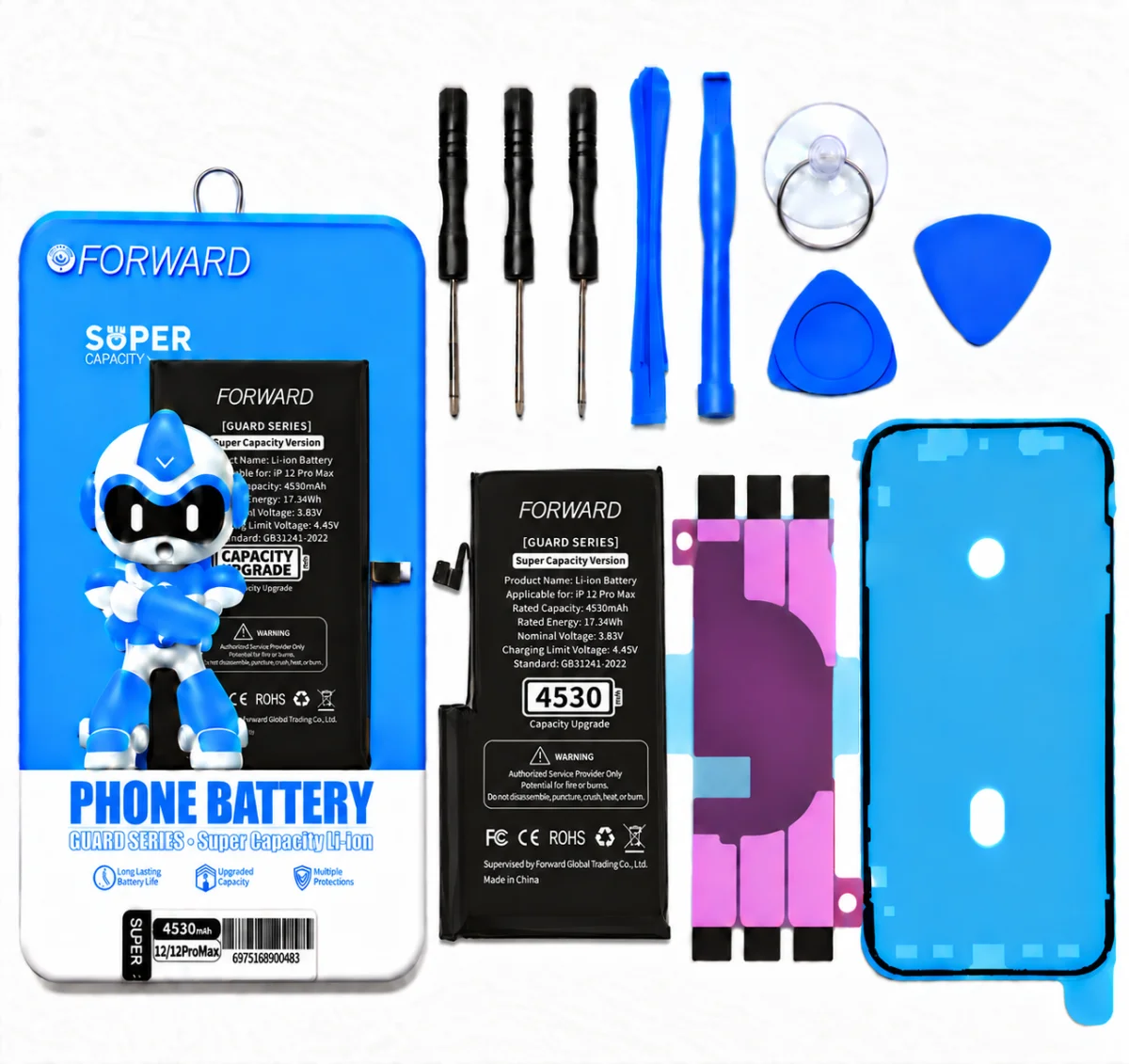 iPhone 12 Pro Max Batarya - Forward 4530 mAh Güçlendirilmiş Pil ve Tamir Seti