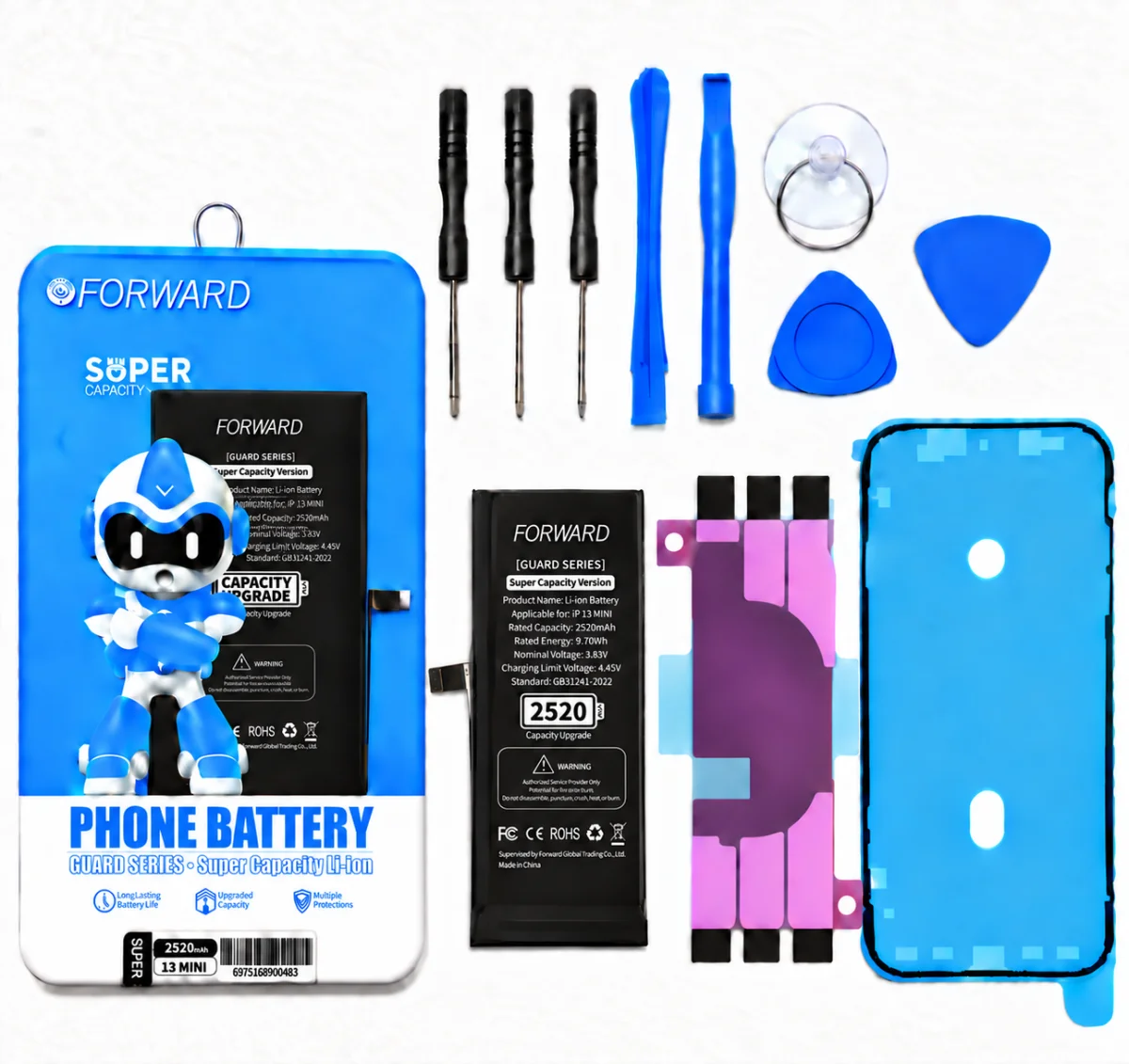 iPhone 13 Mini Batarya - Forward 2520 mAh Güçlendirilmiş Pil ve Tamir Seti