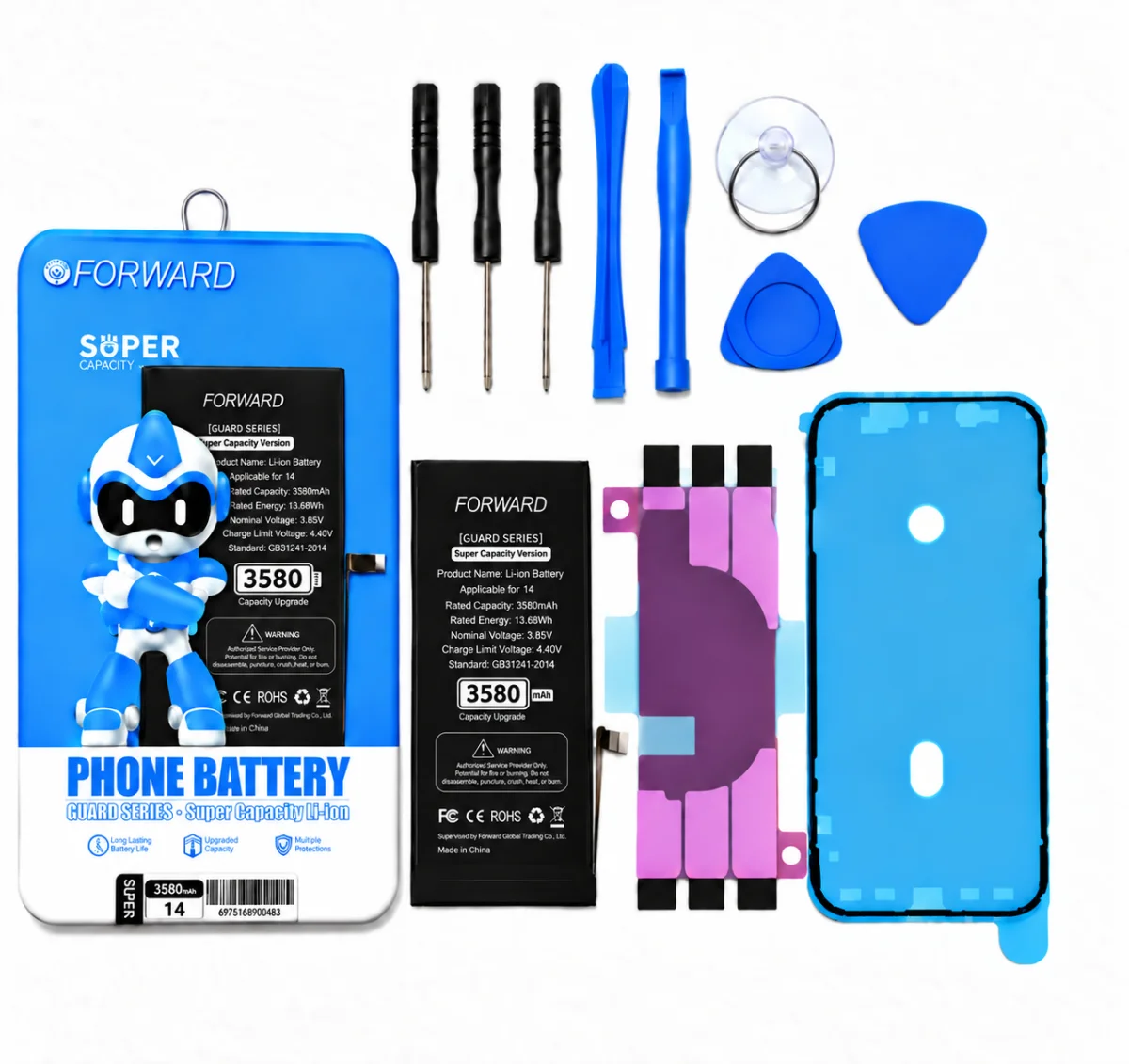 iPhone 14 Batarya - Forward 3580 mAh Güçlendirilmiş Pil ve Tamir Seti