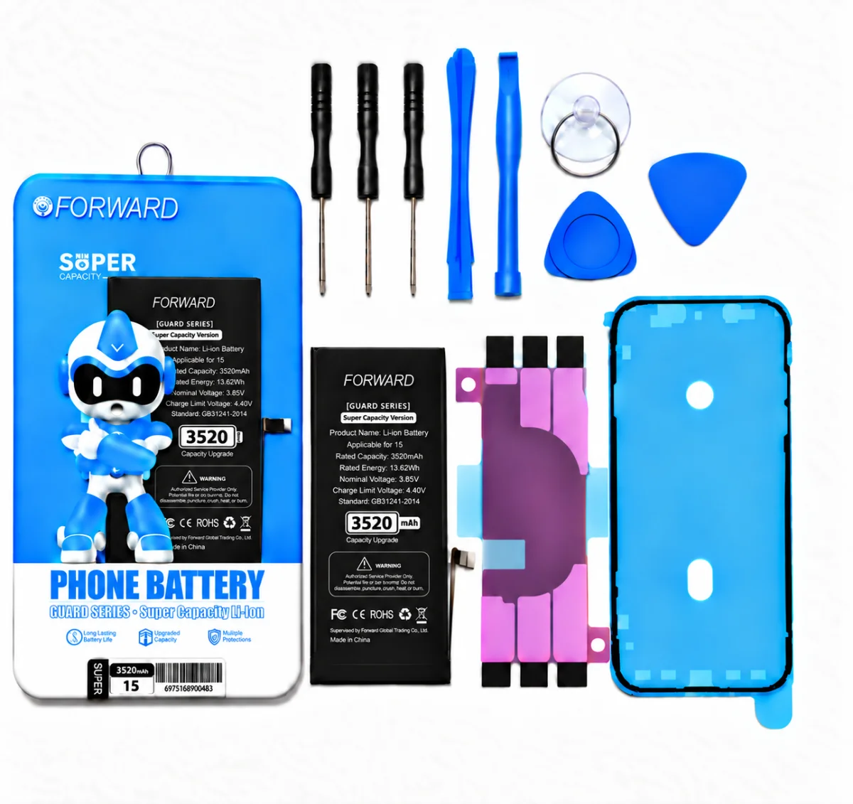 iPhone 15 Batarya - Forward 3520 mAh Güçlendirilmiş Pil ve Tamir Seti