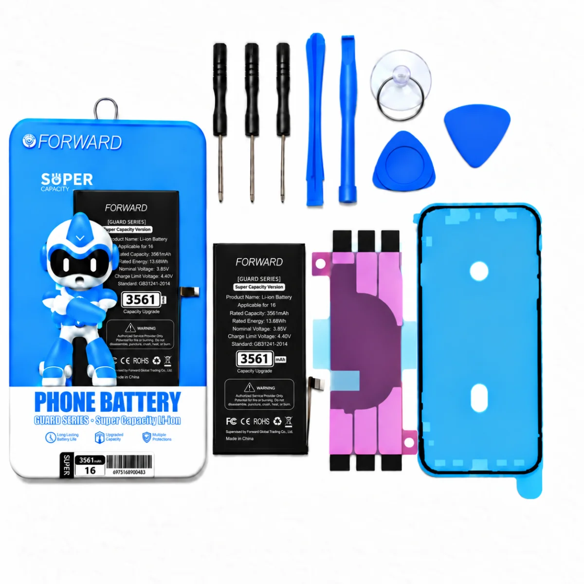 iPhone 16 Batarya - Forward 3561 mAh Güçlendirilmiş Pil ve Tamir Seti