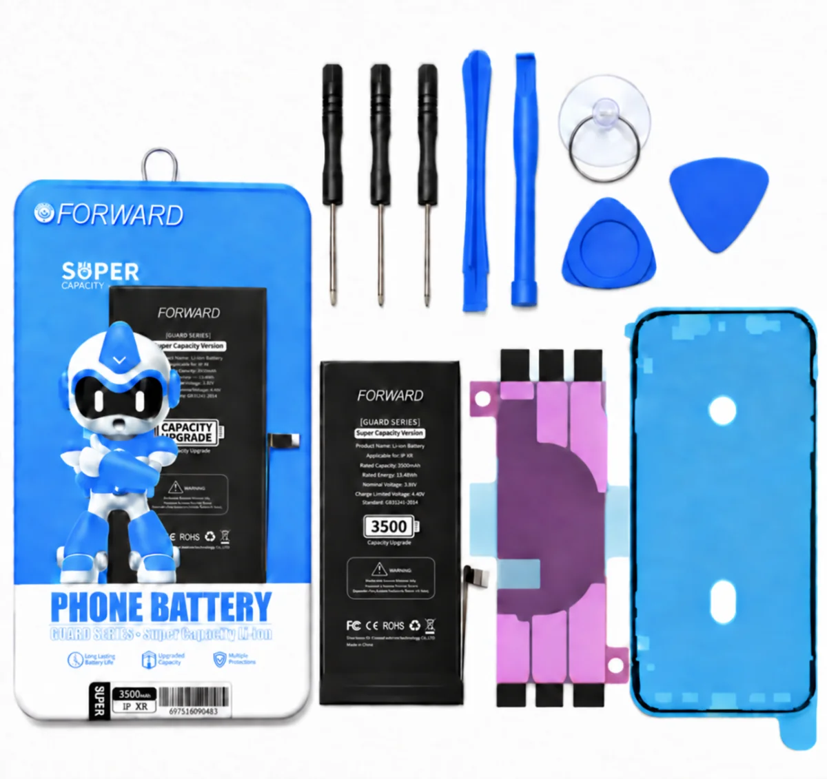 iPhone XR Batarya - Forward 3500 mAh Güçlendirilmiş Pil ve Tamir Seti